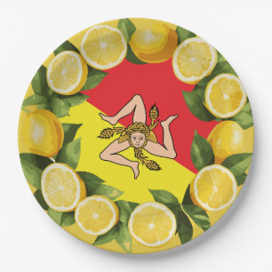 Sicilian Flag Lemon Wreath Paper Plate
