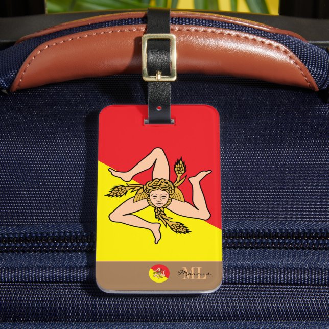 Sicilian flag & Sicily monogrammed Luggage Tag (Front Insitu 2)