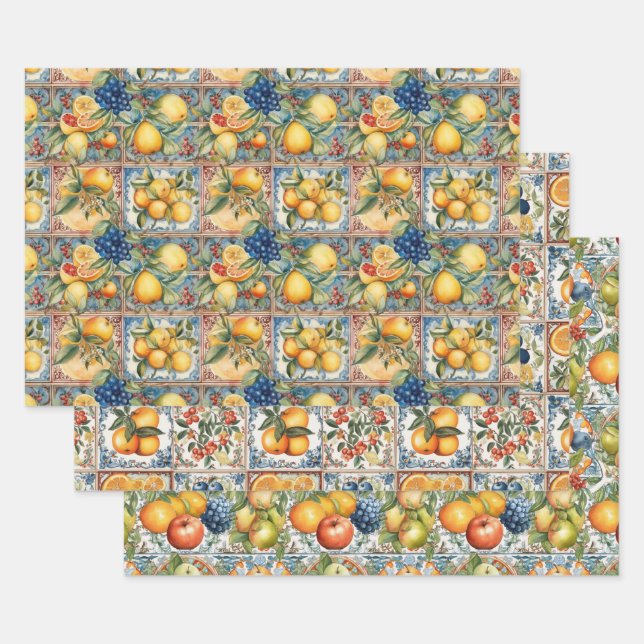 SICILIAN FRUIT FLORAL TILE DECORATIVE PAPER (Set)