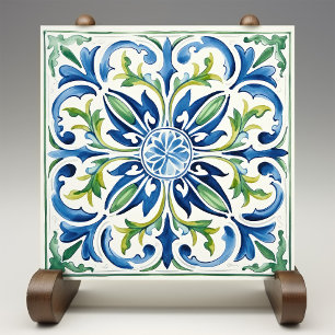 Sicilian Garden Watercolor Blue Green Tile