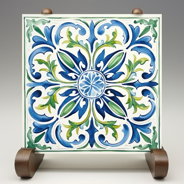 Sicilian Garden Watercolor Blue Green Tile (Creator Uploaded)