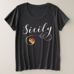 Sicilian Heart Flag, Sicily Plus Size T-Shirt