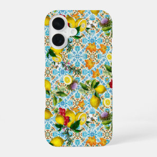 Sicilian lemon and vintage tiles pattern iPhone 16 case