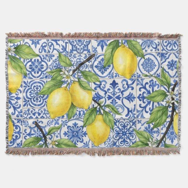 Sicilian Lemon, Mediterranean Home Decor Throw Blanket (Front)