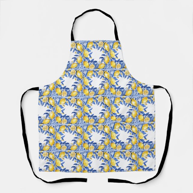 Sicilian Lemon Tiles Pattern Mediterranean Dolce  Apron (Front)