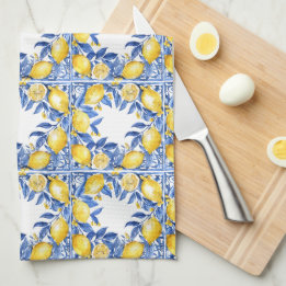 Sicilian Lemon Tiles Pattern Mediterranean Dolce  Tea Towel