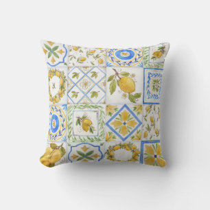 Sicilian Lemons Watercolor Square Pattern Cushion