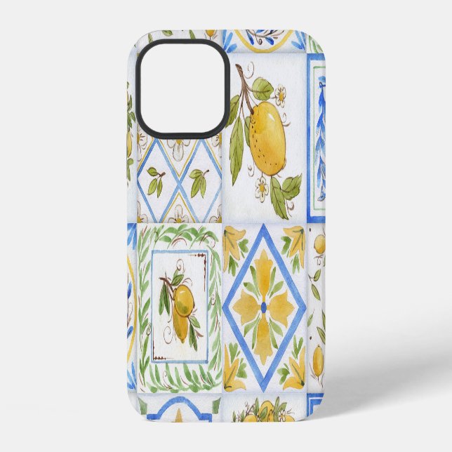 Sicilian Lemons Watercolor Square Pattern iPhone Case (Back)