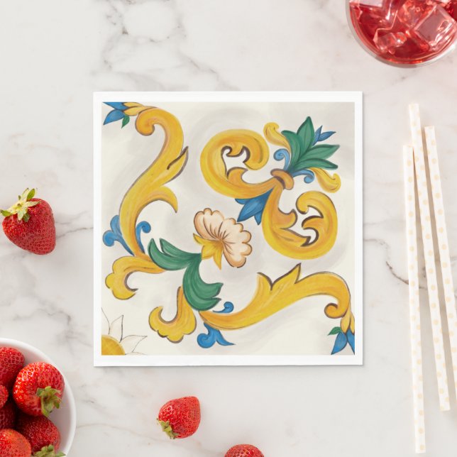 Sicilian Majolica Colorful Tile Pattern Napkin (Insitu)