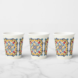 Sicilian Majolica Colorful Tile Pattern Paper Cups