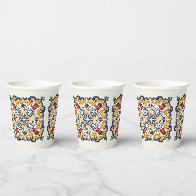Sicilian Majolica Colorful Tile Pattern Paper Cups (Multi)