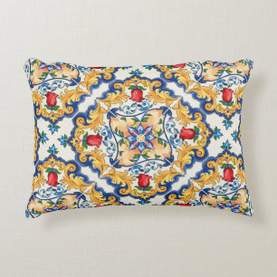 Sicilian Majolica Colourful Tile Pattern Decorative Cushion