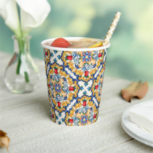 Sicilian Majolica Colourful Tile Pattern Paper Cups