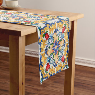 Sicilian Majolica Colourful Tile Pattern  Short Table Runner
