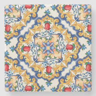 Sicilian Majolica Colourful Tile Pattern Stone Coaster