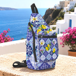 Sicilian Mediterranean Blue Citrus Ceramic Tile Sling Bag