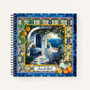 Sicilian Mediterranean Blue Citrus Tiles Notebook