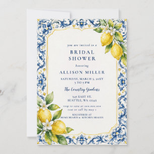 Sicilian Mediterranean Blue Lemons Bridal Shower Invitation