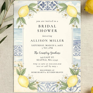 Sicilian Mediterranean Blue Lemons Bridal Shower Invitation