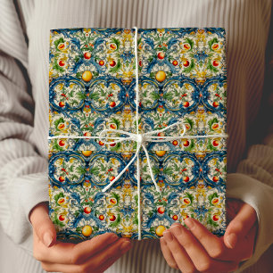 Sicilian Mediterranean Blue Tile Citrus Wrapping Paper