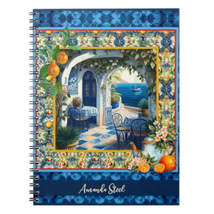 Sicilian Mediterranean citrus blue tiles Notebook