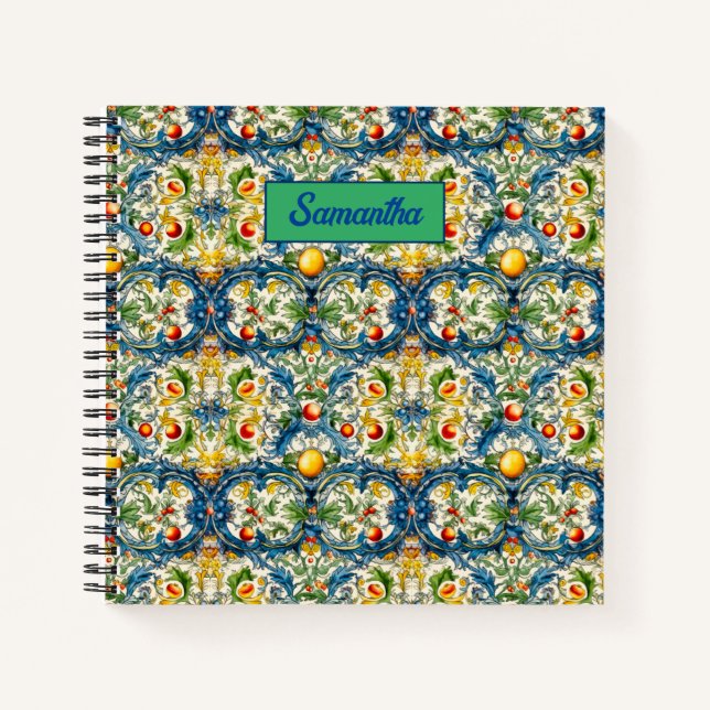 Sicilian Mediterranean citrus blue tiles Notebook (Front)