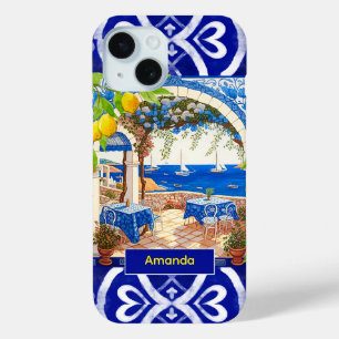 Sicilian Mediterranean majolica citrus blue tiles iPhone 15 Case