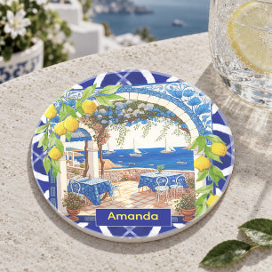 Sicilian Mediterranean majolica citrus blue tiles Coaster