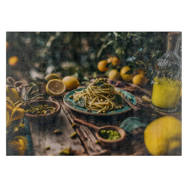 Sicilian Pistachio Pesto Spaghetti in Orchard Cutting Board (Front)