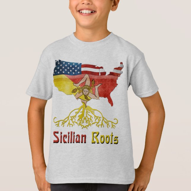 Sicilian Roots USA Flag Heritage T-Shirt (Front)