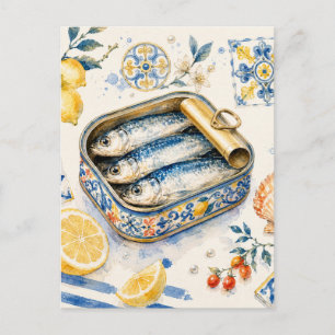 Sicilian Sardine Watercolor Art Holiday Postcard