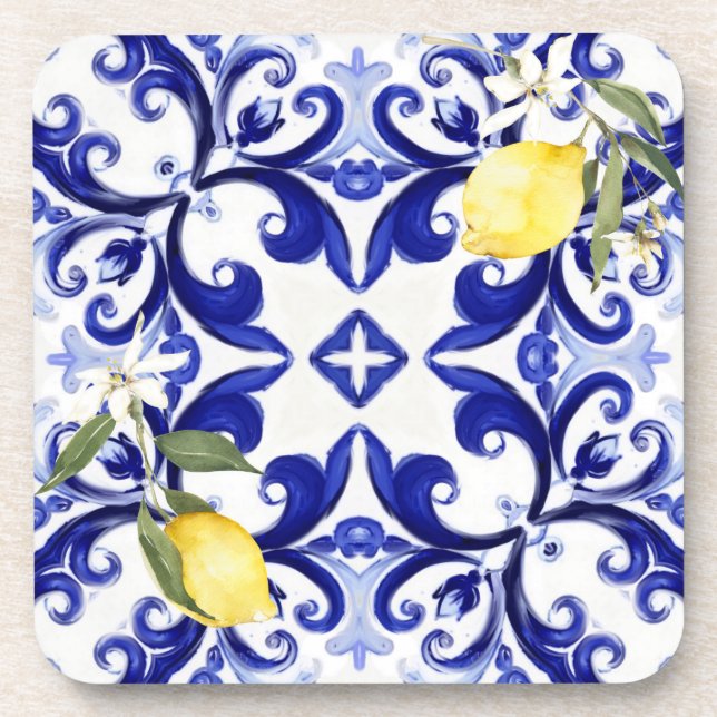 Sicilian style,lemons,majolica  coaster (Front)