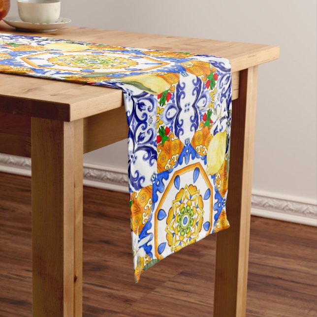 Sicilian style,lemons,majolica  medium table runner (In Situ)