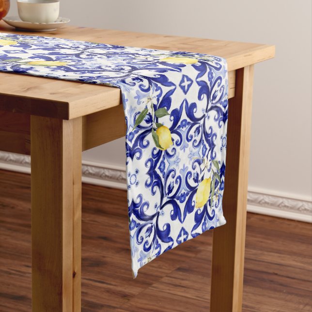 Sicilian style,lemons,majolica  medium table runner (In Situ)