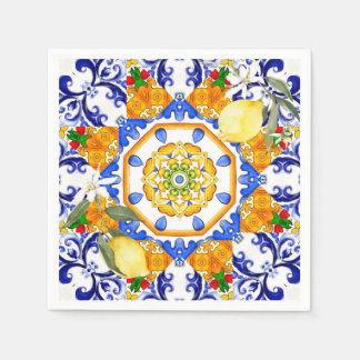 Sicilian style,lemons,majolica  napkin