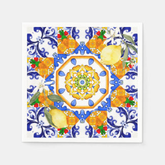 Sicilian style,lemons,majolica  napkin