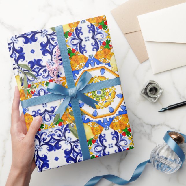 Sicilian style,lemons,majolica  wrapping paper (Gifting)