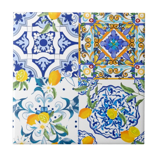 Sicilian style,majolica,lemons  tile (Front)