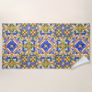 Sicilian style,majolica,summer,colourful pattern beach towel