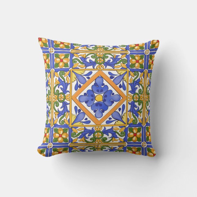 Sicilian style,majolica,summer,colourful pattern  cushion (Front)