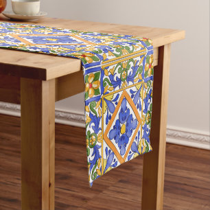 Sicilian style,majolica,summer,colourful pattern short table runner