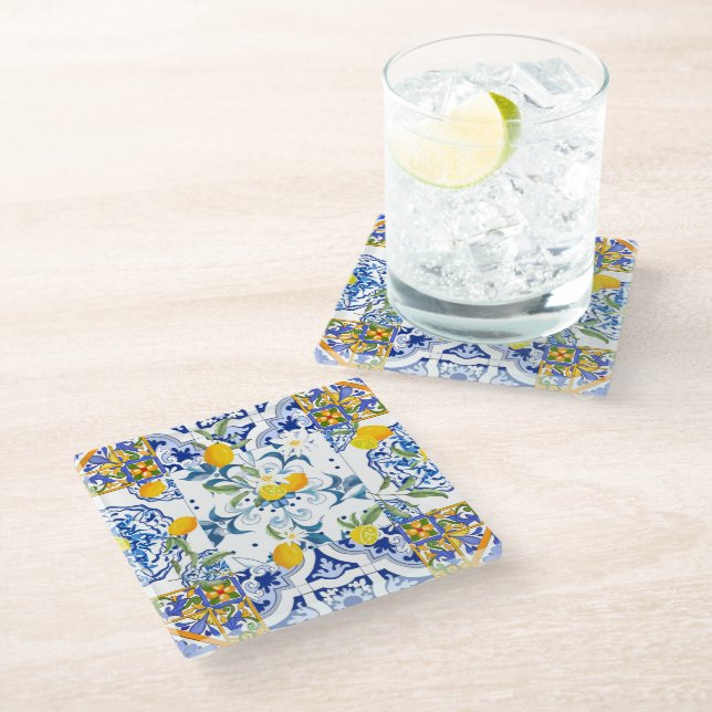 Sicilian style,summer art  glass coaster (Angled)