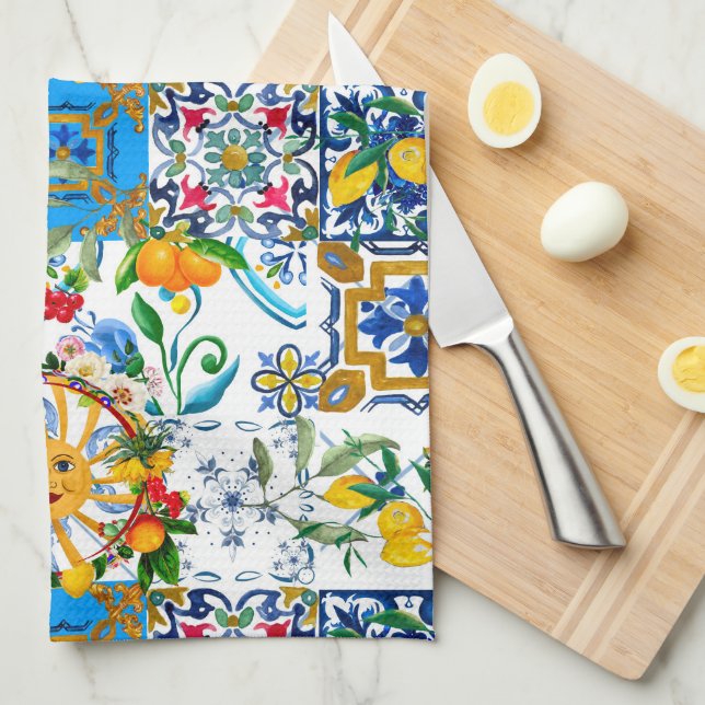 Sicilian style,summer art,lemons  apron tea towel (Quarter Fold)