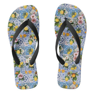 Sicilian style tiles with flowers and lemon jandals