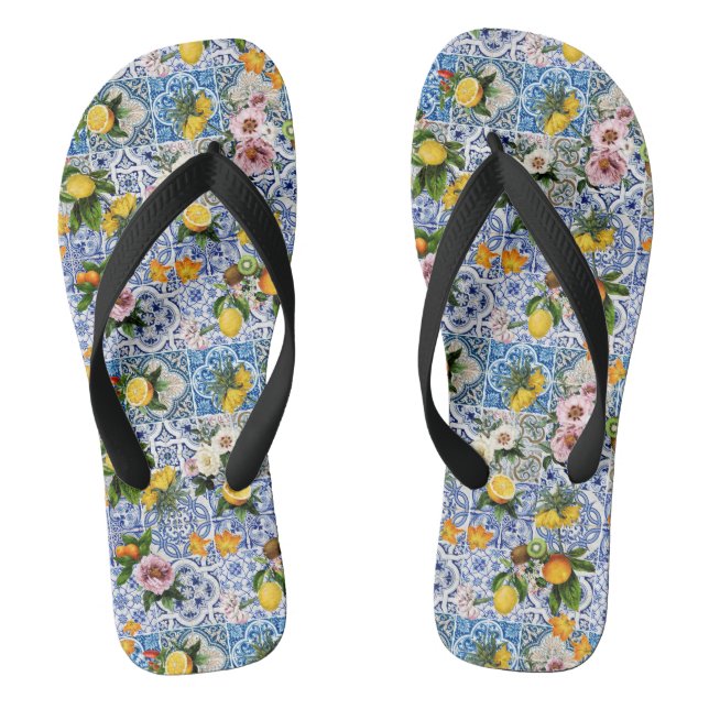 Sicilian style tiles with flowers and lemon jandals (Footbed)