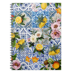 Sicilian style tiles with flowers and lemon notebook