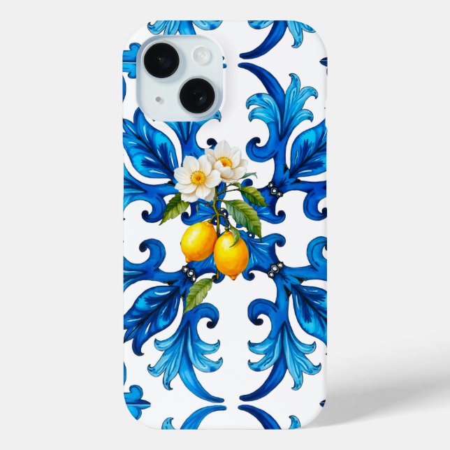 Sicilian,summer,lemon,mosaic,blue, Case-Mate iPhone Case (Back)