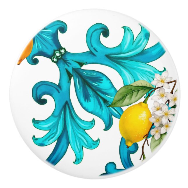 Sicilian,summer,lemon,mosaic,blue, Ceramic Knob (Front)