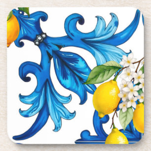 Sicilian,summer,lemon,mosaic,blue coaster