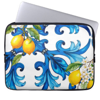 Sicilian,summer,lemon,mosaic,blue laptop sleeve